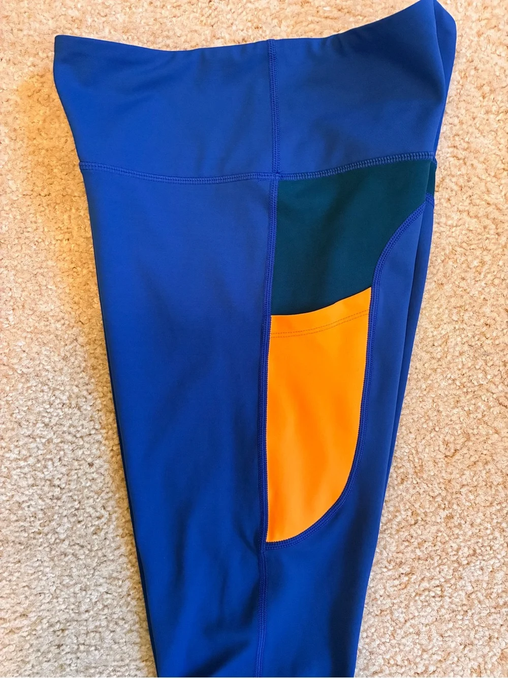 ZYIA Neon Orange Curve Pocket Light n Tight Hi-Rise 7/8 24” Sz 6-8 Royal Blue